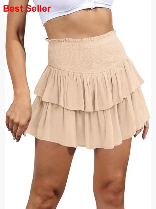 Dresses & Skirts - Ruffle Mini Skirt Smocked Waist A Line Flowy Tiered Casual